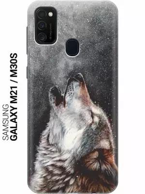 Ультратонкий силиконовый чехол-накладка для Samsung Galaxy M21, M30s с принтом "Морозный волк"