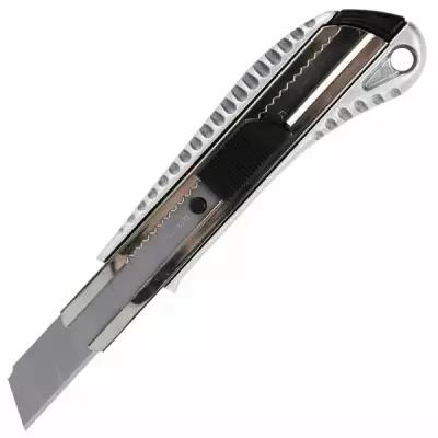 Нож канцелярский для резки бумаги 18 мм Brauberg "Metallic", автофиксатор, металлический рифленый корпус