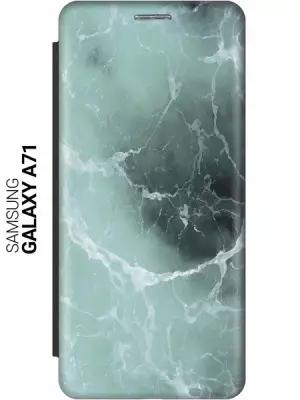 Чехол-книжка на Samsung Galaxy A71, Самсунг А71 с 3D принтом "Лазурный океан" черный