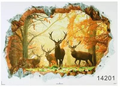 Наклейка 3Д интерьерная Олени в лесу 70*50см