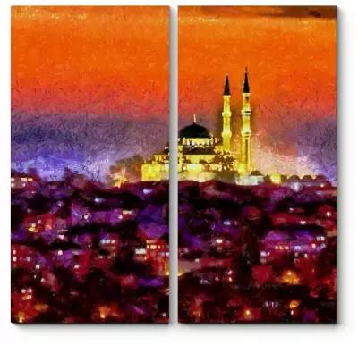 Модульная картина Сияющий Стамбул ночью 60x60