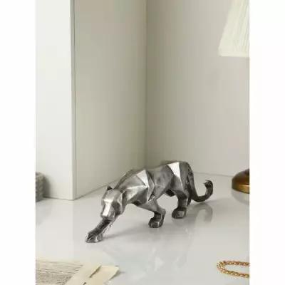 Садовая фигура "Крадущаяся львица", полистоун, 14 см, серебро, 1 сорт, Иран