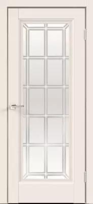 Дверное полотно Экошпон ALTO 9 со стеклом 800х2000 цвет Ваниль Эмалит стекло каленое Английская Решетка левое/правое
