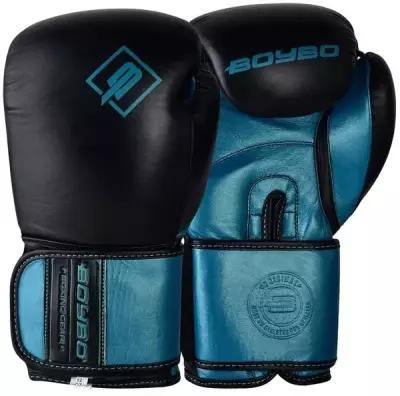 Перчатки боксерские BoyBo Existe BBG300, натуральная кожа, черный-голубой, 14 Oz