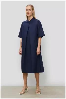 Платье Baon, хлопок, повседневное, свободный силуэт, миди, карманы, размер 48, синий