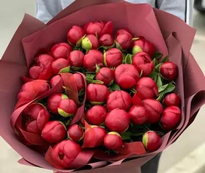 Букет Пионы Ред шарм "Бордовые пионы", красивый букет цветов, пионов, шикарный, цветы премиум