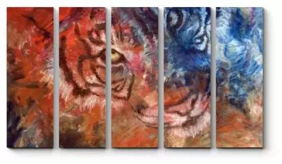 Модульная картина Тигр маслом на холсте 180x108