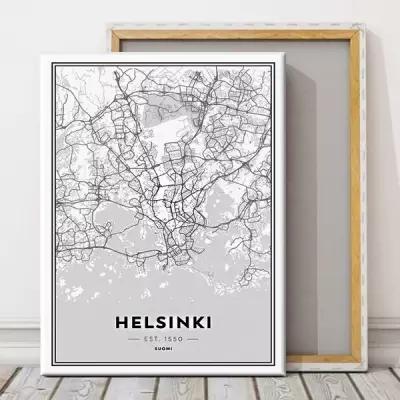 Картина на холсте 40х50 см "Хельсинки. Карта города", Большая картина для интерьера на стену, на подрамнике