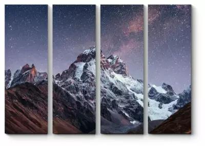 Модульная картина Заснеженные вершины под фантастическим звездным небом 90x68
