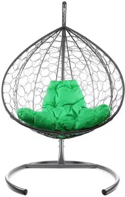 Подвесное кресло из ротанга "XL" серое с зелёной подушкой M-Group