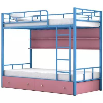 Двухъярусная кровать Ницца Голубой ящики полка Розовый