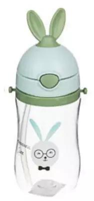 Детская бутылочка-поильник с трубочкой для воды "Зайка" (зеленая)