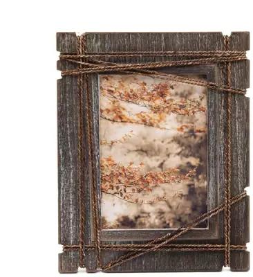 Деревянная фоторамка с плетением из темных джутовых веревок 8" (13х18 см)