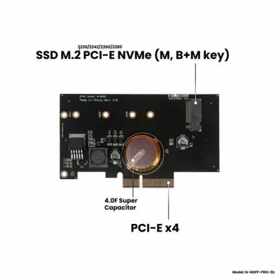 Адаптер-переходник (плата расширения) для установки SSD M.2 2230-2280 PCI-E NVMe (M, B+M key) в слот PCI-E х4 с защитой от сбоя питания, низкопрофильная версия, черный, NFHK N-NGFF-PRO-2U