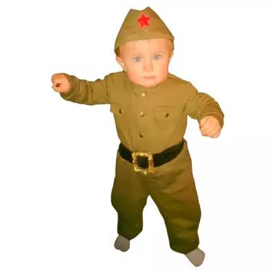 Костюм военного детский: комбинезон, пилотка, трикотаж, хлопок 100 %, рост 80 см, 1-2 года