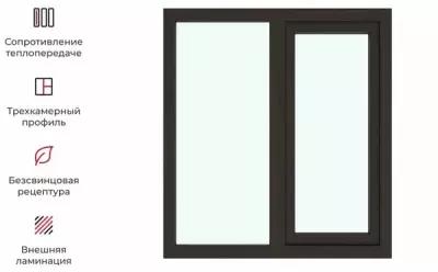 Окно ПВХ двустворчатое КВЕ 58 правое глухое/левое поворотно-откидное 120х110 двухкамерный стеклопакет цвет шоколадно-коричневый