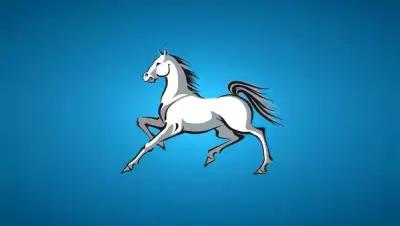 Картина на холсте 50x50 LinxOne "Лошадь синий фон horse белая" интерьер для дома / декор на стену / дизайн