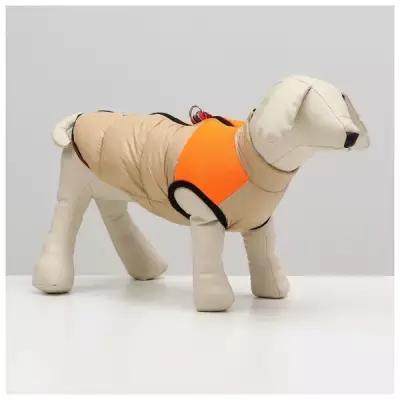 Куртка для собак на молнии, размер 14 (ДС 32 см, ОГ 42 см, ОШ 31 см), бежевая с оранжевым