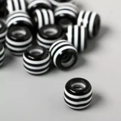 Арт Узор Бусины для творчества пластик "Чёрно-белый цилиндр" набор 20 шт 1х1,2х1,2 см