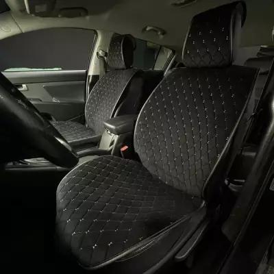 Накидки для Mercedes CLS III (2018-2023) на передние сиденья Maximal Ромб, Алькантара, Черный с бежевой строчкой