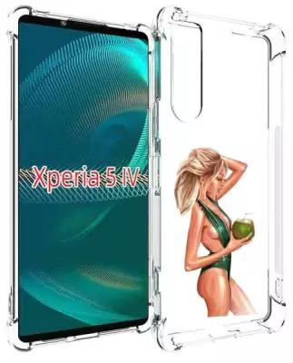 Чехол MyPads девушка-с-кокосом-в-зеленом-купальнике женский для Sony Xperia 5 IV (5-4) задняя-панель-накладка-бампер