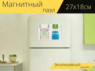 Магнитный пазл "Каменщики, банка, блеск" на холодильник 27 x 18 см