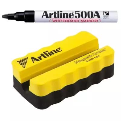 Набор маркер для доски Artline EK500А чёрный с магнитным стирателем желтого цвета