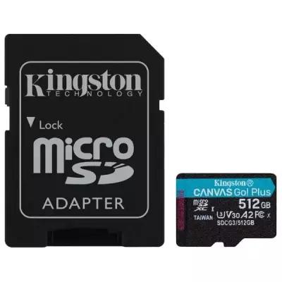 Карта памяти Kingston microSDXC 512 ГБ Class 10, V30, A2, UHS-I U3, R/W 170/90 МБ/с, адаптер на SD, 1 шт, черный