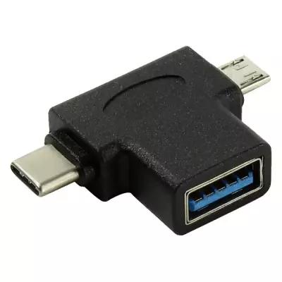 Переходник OTG 2 в 1, Micro USB 2.0 +Type-C --> USB 3.0 Af VCOM