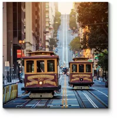 Модульная картина Два старинных трамвая по улицам Сан-Франциско 40x40