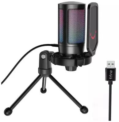 Конденсаторный USB Микрофон Fifine A6V Ampligame с RGB-подсветкой (компьютерный, игровой, для стримов, для конференций, Black)