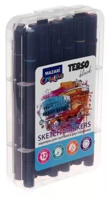 Маркеры для скетчинга двусторонние Mazari Terso Black, 12 цветов, Pastel+Flou colors (пастельные + флуоресцентные цвета)