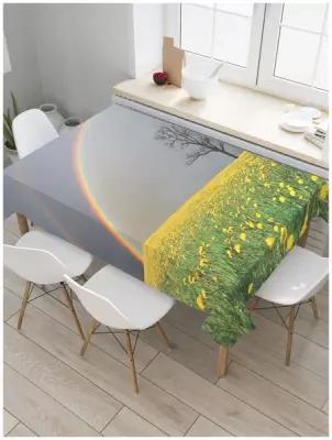 Скатерть прямоугольная JoyArty на кухонный стол "Двойная радуга над лугом" из оксфорда, 120x145 см