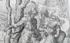 Иуда посылает козленка в качестве залога. Иллюстрация из Библии Пискатора. Офорт, резец. Нидерланды, середина XVII века