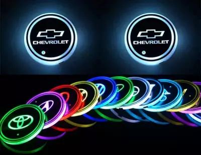 Светодиодная подсветка в автомобильные подстаканники с логотипом марки автомобиля CHEVROLET, комплект 2 шт