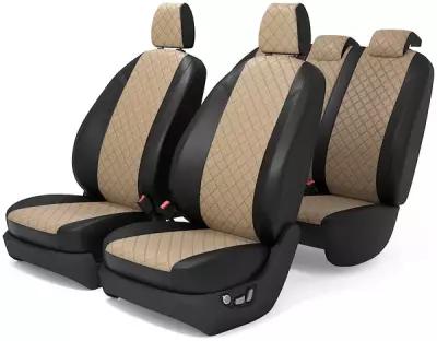 Чехлы на сиденья для Шевроле Кобальт (Chevrolet Cobalt ) Классик (Экокожа) Т-Бежевый+Чёрный / AutoKot / PCobaltRavonR4linetbej
