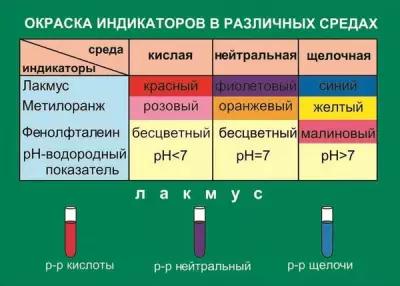 Плакат - таблица Окраска индикаторов в различных средах (1x0,7)