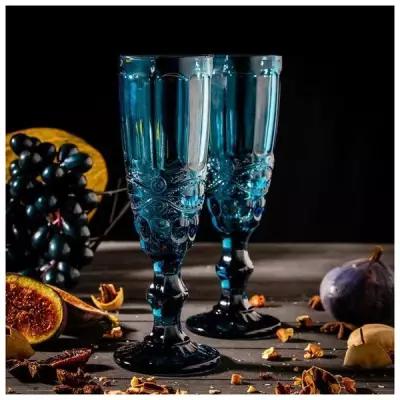Набор бокалов для шампанского Magistro "Ла-Манш", 160 мл, 7х20 см, 2 шт, цвет синий (1 шт.)