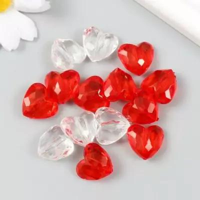 Бусины для творчества пластик "Сердца с гранями" прозрачные набор 25 гр 0,9х1,6х1,8 см