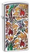 Оригинальная бензиновая зажигалка ZIPPO Slim® 29702 Fusion Floral Design с покрытием High Polish Chrome