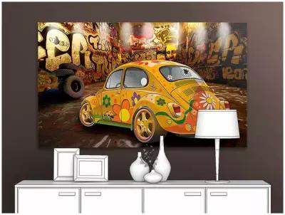 Картина на стену на холсте для интерьера первое ателье "Легендарный Жук граффити" 60х36 см (ШхВ), на деревянном подрамнике Premium