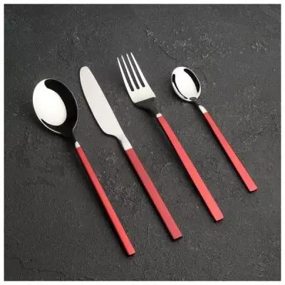 Набор столовых приборов Magistro «Оску стандарт», 4 предмета, цвет металла серебряный, ручки красные