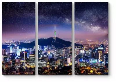 Модульная картина Звездная ночь над Сеулом 80x57