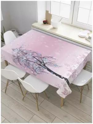 Скатерть прямоугольная JoyArty на кухонный стол "Зимнее цветение" из оксфорда, 120x145 см