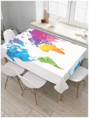 Скатерть прямоугольная JoyArty на кухонный стол "Акварельная карта мира" из оксфорда, 120x145 см