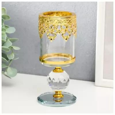 Подсвечник стекло на 1 свечу "Шар кристалл и золотые узоры" 16х6,3х6,3 см