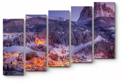 Модульная картина Зимняя деревня в Доломитах, Италия 140x98