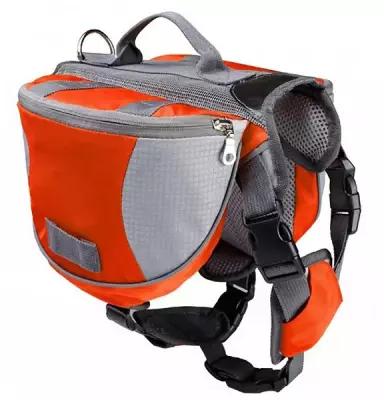 Шлейка для собак светоотражающая с рюкзаком и карманами на спину (сумка-седло), размер M оранжевая