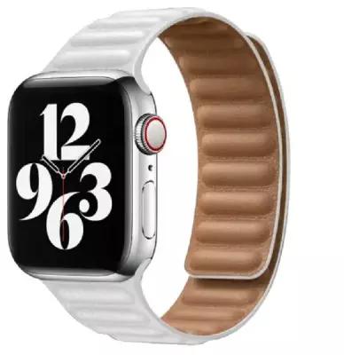 Премиум кожаный ремешок на магнитной застежке для Apple Watch Series 1-8 - 38/40/41 мм (эпл вотч), белый