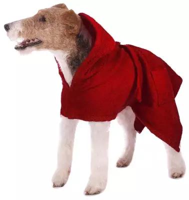 Махровый халат-полотенце для собак с капюшоном, бордовый, размер S. Халат для собак. Полотенце для собак